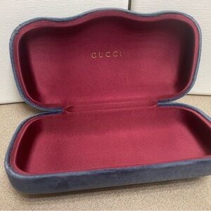 GUCCI SUNGLASS EYEGLASS HARD Blue Velvet 6.5” CLAMSHELL CASE
